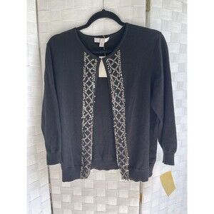 Caslon Embellished Knit 3/4 Sleeve Cardigan Sweater Black Size XL Retail $79